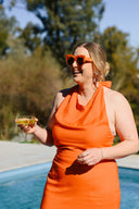 Sunset Spritz Midi Dress | Orange Linen Halter Midi | SAVVI the label - PRESALE