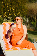 Sunset Spritz Midi Dress | Orange Linen Halter Midi | SAVVI the label - PRESALE