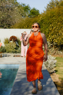 Sunset Spritz Midi Dress | Orange Linen Halter Midi | SAVVI the label - PRESALE